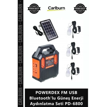 Özel Üretim Solar Kamp Radyo Fener POWERDEX FM USB Bluetoothlu Güneş Enerji Aydınlatma Seti PD6800