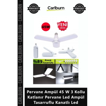 Özel Üretim E27 Duy Pervane Ampül 45 W 3 Kollu Katlanır Pervane Led Ampül Tasarruflu Kanatlı Led