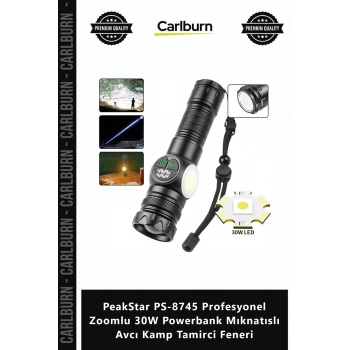 Özel Üretim PeakStar PS8745 Profesyonel Zoomlu 30W Powerbank Mıknatıslı Avcı Kamp Tamirci Feneri