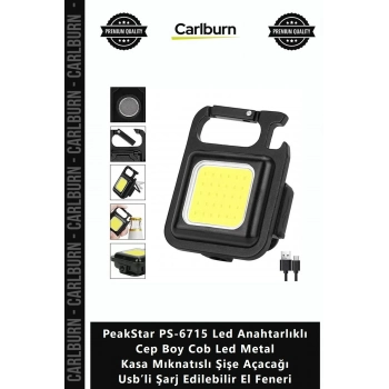 Özel Üretim PeakStar PS6715 Led Anahtarlıklı Cep Boy Cob Led Metal Kasa Mıknatıslı Şişe Açacağı Usb’