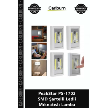 Özel Üretim Pilli Güçlü Askılı Kamp Ev Aydınlatma PeakStar PS1702 SMD Şartelli Ledli Mıknatıslı Lamb