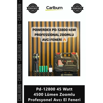 Özel Üretim Şarjlı Güçlü Su Geçirmez Pd12800 45 Watt 4500 Lümen Zoomlu Profesyonel Avcı El Feneri