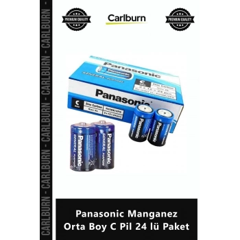 Özel Üretim Güçlü Dayanıklı Ekonomik Performanslı Panasonic Manganez Orta Boy C Pil 24 lü Paket