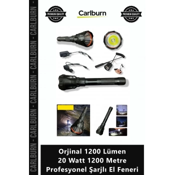 Özel Üretim Güçlü Avcı Taktik Set Orjinal 1200 Lümen 20 Watt 1200 Metre Profesyonel Şarjlı El Feneri