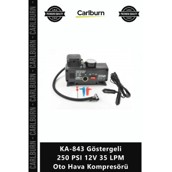 Özel Üretim Taşınabilir Metal Gövde Güçlü KA843 Göstergeli 250 PSI 12V 35 LPM Oto Hava Kompresörü