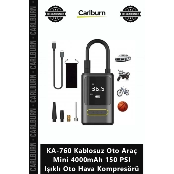 Özel Üretim Dijital Güçlü KA760 Kablosuz Oto Araç Mini 4000mAh 150 PSI Işıklı Oto Hava Kompresörü