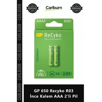 Özel Üretim Şarj Edilebilir Yüksek Performanslı Ekonomik GP 650 Recyko R03 İnce Kalem AAA 2li Pil