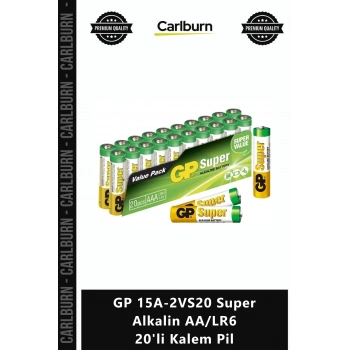 Özel Üretim Dayanıklı Alkalin Mignon Uzun Ömürlü GP 15A2VS20 Super Alkalin AALR6 20li Kalem Pil