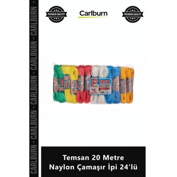 Özel Üretim Dayanıklı Sağlam Renkli Kaliteli Set Paket Temsan 20 Metre Naylon Çamaşır İpi 24lü
