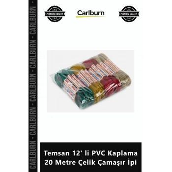 Özel Üretim Dayanıklı Sağlam Paslanmaz Balkon Temsan 12 li PVC Kaplama 20 Metre Çelik Çamaşır İpi
