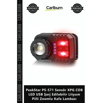 Özel Üretim PeakStar PS571 Sensör XPG COB LED USB Şarj Edilebilir Lityum Pilli Zoomlu Kafa Lambası