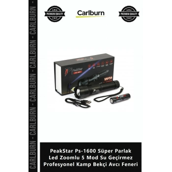 Özel Üretim PeakStar Ps1600 Süper Parlak Led Zoomlu 5 Mod Su Geçirmez Profesyonel Kamp Bekçi Avcı Fe