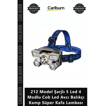 Özel Üretim Ultra Güçlü 212 Model Şarjlı 5 Led 4 Modlu Cob Led Avcı Balıkçı Kamp Süper Kafa Lambası
