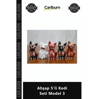 Özel Üretim Doğal El İşçiliği Dekoratif Sanatsal Modern Kaliteli Şık Ahşap 5li Kedi Seti Model 3