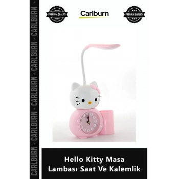 Özel Üretim LED Işıklı Pembe Dekoratif Çocuk Odası Hediye Hello Kitty Masa Lambası Saat Kalemlik