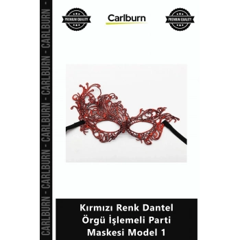 Özel Üretim Şık Zarif Tasarım Kostüm Aksesuar Kırmızı Renk Dantel Örgü İşlemeli Parti Maskesi Model