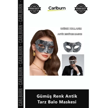 Özel Üretim Venedik Tarzı Kostüm Partisi Şık Tasarım Eskitme Lüks Gümüş Renk Antik Tarz Balo Maskesi