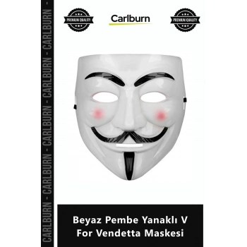 Özel Üretim Kaliteli Kostüm Partisi Aksesuarı Plastik Şık Beyaz Pembe Yanaklı V For Vendetta Maskesi