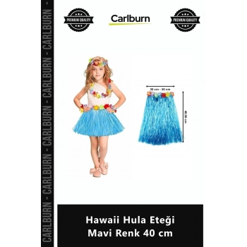 Özel Üretim Tropikal Rafya Sahne Gösteri Organizasyon Kostümü Hawaii Hula Eteği Mavi Renk 40 cm