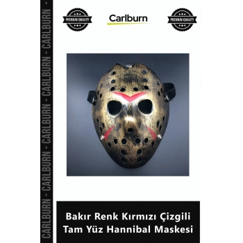 Özel Üretim Korku Temalı Cosplay Aksesuar Bakır Renk Kırmızı Çizgili Tam Yüz Hannibal Maskesi