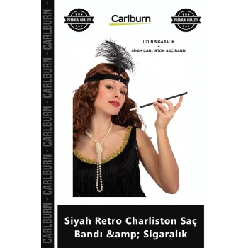 Özel Üretim 1920ler Gatsby Temalı Parti Kostümü Tüylü Siyah Retro Charliston Saç Bandı Sigaralık