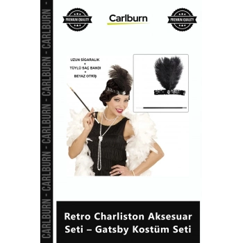 Özel Üretim 1920ler Tüylü Saç Bandı Beyaz Otriş Retro Charliston Aksesuar Seti – Gatsby Kostüm Seti