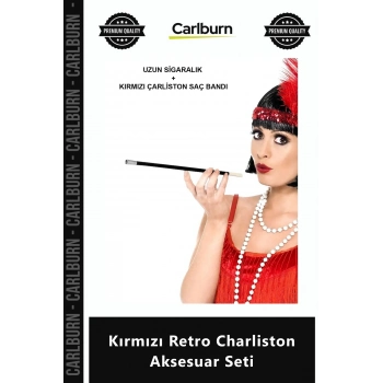 Özel Üretim 1920ler Gatsby Kostüm Vintage Uzun Sigaralık Kırmızı Retro Charliston Aksesuar Seti
