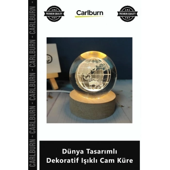 Özel Üretim Ahşap Kaideli USBli Estetik Masa Lambası Dünya Tasarımlı Dekoratif Işıklı Cam Küre