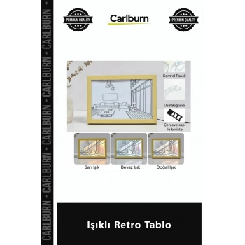 Özel Üretim Estetik Masa Üstü Dekoratif USB Nostaljik Kalem Çizim Aydınlatmalı Işıklı Retro Tablo