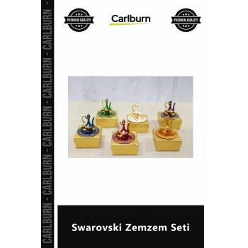 Özel Üretim Swarovski Taşlı Minyatür Zemzem Takımı Biblo Hac Umre Hediyeliği Dekoratif Swarovski Zem