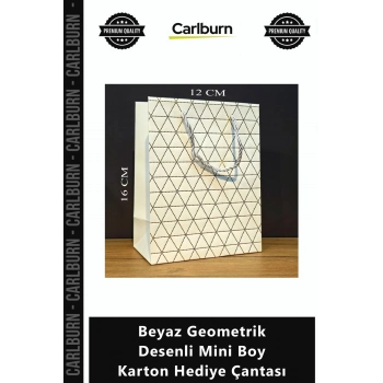 Özel Üretim Şık Kaliteli Lüks Takı Aksesuar Beyaz Geometrik Desenli Mini Boy Karton Hediye Çantası