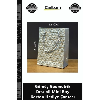 Özel Üretim Lüks Şık 16x12 Takı Sunum Paketleme Gümüş Geometrik Desenli Mini Boy Karton Hediye Çanta