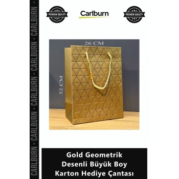Özel Üretim Lüks VIP Tasarım Kalın Dayanıklı Sunum Gold Geometrik Desenli Büyük Boy Karton Hediye Ça
