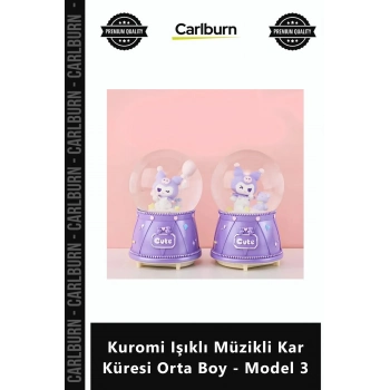 Özel Üretim Kawaii Hediye Mor Anime Gece Lambası Kuromi Işıklı Müzikli Kar Küresi Orta Boy Model 3