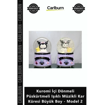 Özel Üretim Biblo Lüks Kuromi İçi Dönmeli Püskürtmeli Işıklı Müzikli Kar Küresi Büyük Boy Model 2