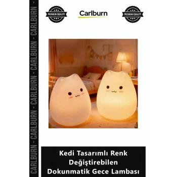 Özel Üretim Silikon Şarjlı Çocuk Odası Kedi Tasarımlı Renk ğiştirebilen Dokunmatik Gece Lambası
