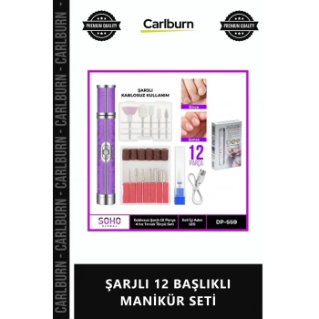 Özel Üretim Profesyonel Tırnak Bakım Pedikür Elektrikli Törpü Cihazı ŞARJLI 12 BAŞLIKLI MANİKÜR SETİ