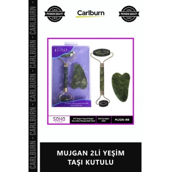 Özel Üretim Doğal Cilt Bakım Seti Yüz Masaj Roller Gua Sha Terapi Kiti MUJGAN 2Lİ YEŞİM TAŞI KUTULU