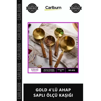 Özel Üretim Paslanmaz Çelik Lüks Dekoratif Mutfak Seti Hassas GOLD 4LÜ AHAP SAPLI ÖLÇÜ KAŞIĞI