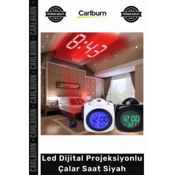 Özel Üretim Modern Dekoratif Aynalı Termometreli Masaüstü Led Dijital Projeksiyonlu Çalar Saat Siyah