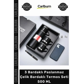 #Termos 304 Kalite Sızdırmaz Isı Yalıtımlı 3 Bardaklı Paslanmaz Çelik Bardaklı Termos Seti 500 ML