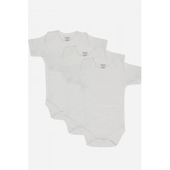 #Body Kaliteli Unisex 100 Organik Pamuk 3lü Beyaz Kısa Kollu Bebek Çıtçıtlı Zıbın Body