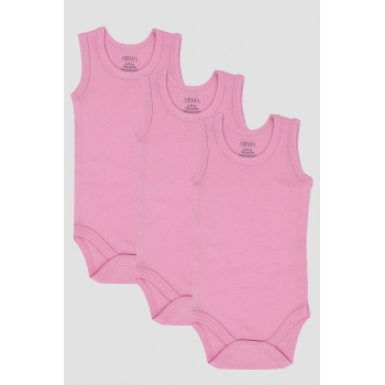 #KızZıbınSağlıklı Yumuşak Kaliteli 100 Organik Pamuk 3lü Pembe Bebek Atlet Çıtçıtlı Zıbın Body