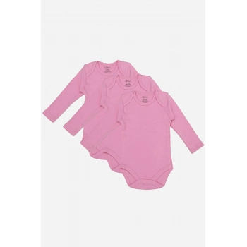 #Zıbın Yumuşak Kaliteli %100 Organik Pamuk 3lü Pembe Uzun Kollu Bebek Çıtçıtlı Zıbın Body