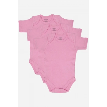 #Zıbın Antialerjik Yumuşak %100 Organik Pamuk 3lü Pembe Kısa Kollu Bebek Çıtçıtlı Zıbın Body