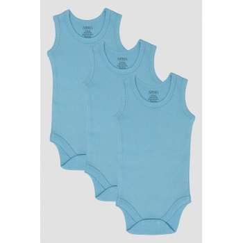 #ErkekZıbın Kaliteli Yumuşak Bisiklet %100 Organik Pamuk 3lü Mavi Bebek Atlet Çıtçıtlı Zıbın Body