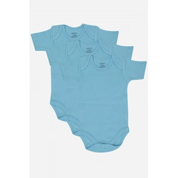 #ErkekZıbın Yumuşak Esnek Kaliteli %100 Organik Pamuk 3lü Mavi Kısa Kollu Bebek Çıtçıtlı Zıbın Body