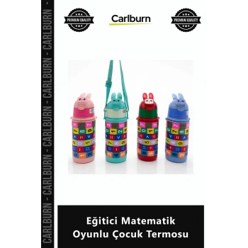 Özel Üretim Çelik Pipetli Sızdırmaz Askılı Okul Suluk Matara Eğitici Matematik Oyunlu Çocuk Termosu