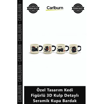 Özel Üretim Hediye Kahve Çay Modern Özel Tasarım Kedi Figürlü 3D Kulp Detaylı Seramik Kupa Bardak