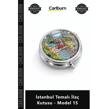 Özel Üretim Metal Paslanmaz Cep Boyu Bölmeli Şık Pratik Vitamin İstanbul Temalı İlaç Kutusu Model 15